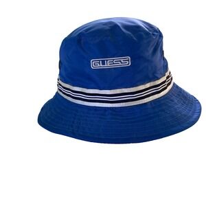 Guess ? Logo Bucket Hat Royal Blue One Size Fits All Nylon Beach Vintage